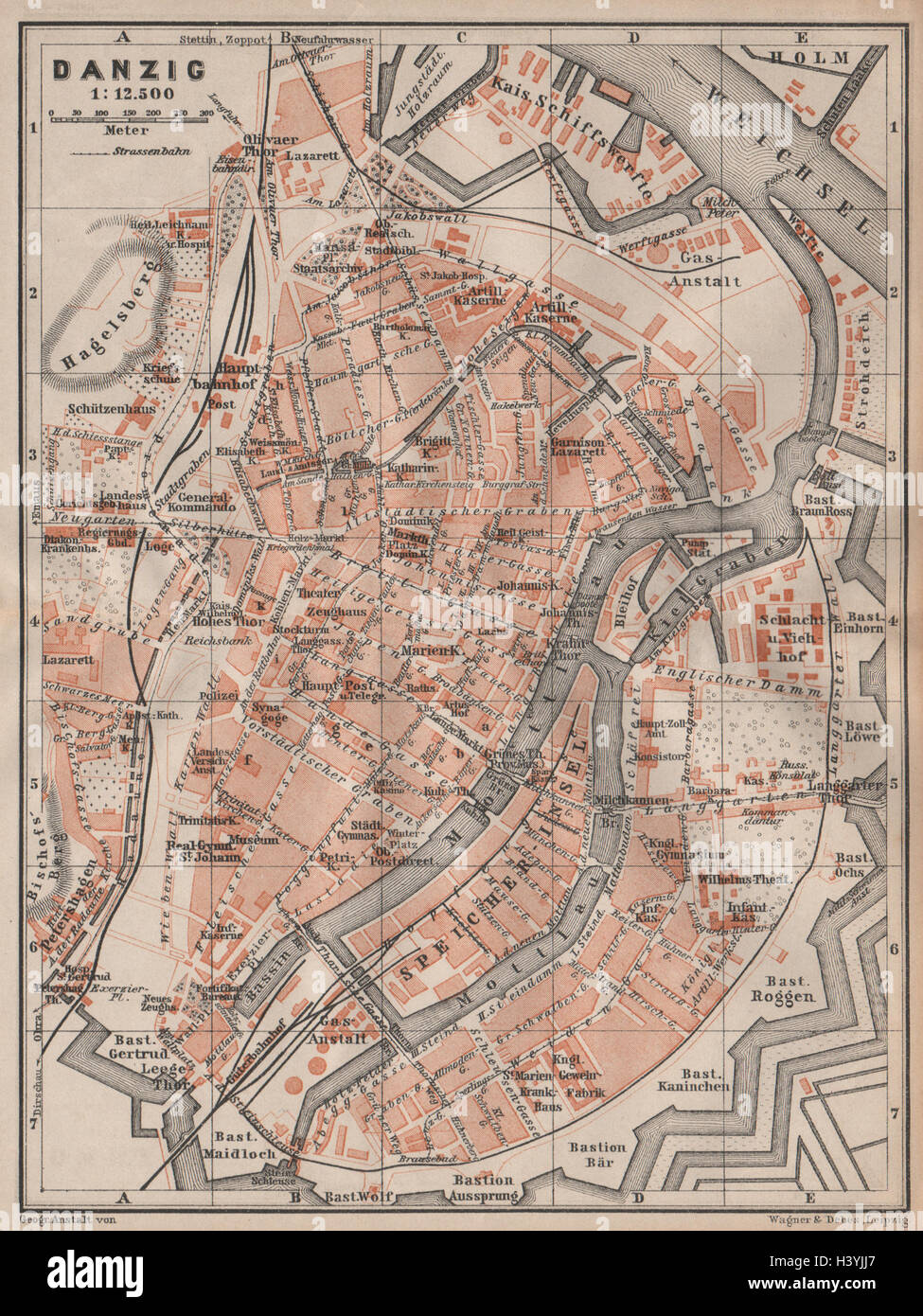 GDANSK antiken Stadt Stadt Plan Miasta. Danzig Danzig. Polen-Mapa 1904 alt Stockfoto