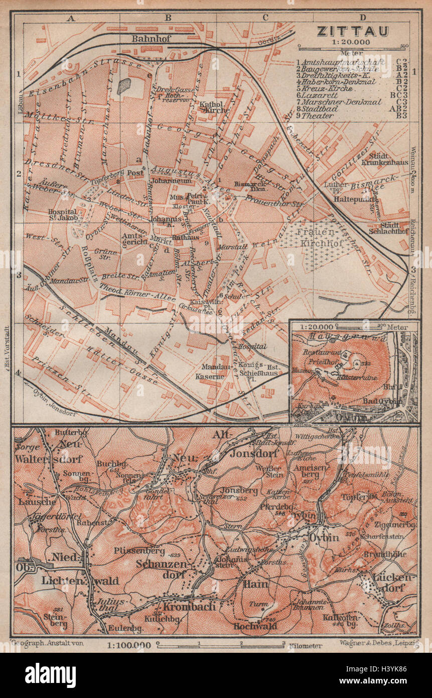 ZITTAU antiken Stadt Stadt attraktivem. Berge Oybin. Sachsen. BAEDEKER
