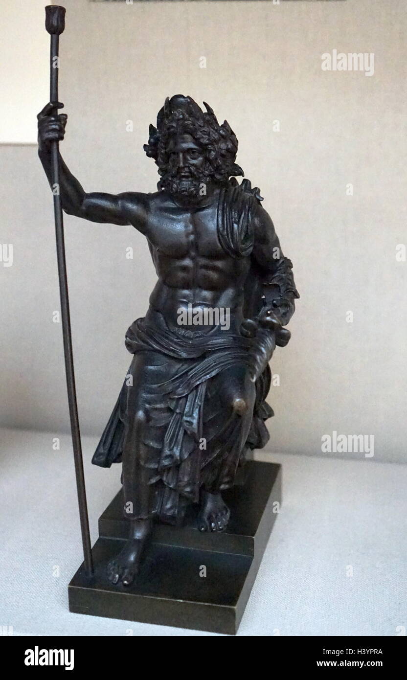 Römische Statue in Bronze, der Gott Jupiter. 1. - 2. aus Ungarn. Darstellung greifen Zepter und Thunderbolt. Stockfoto