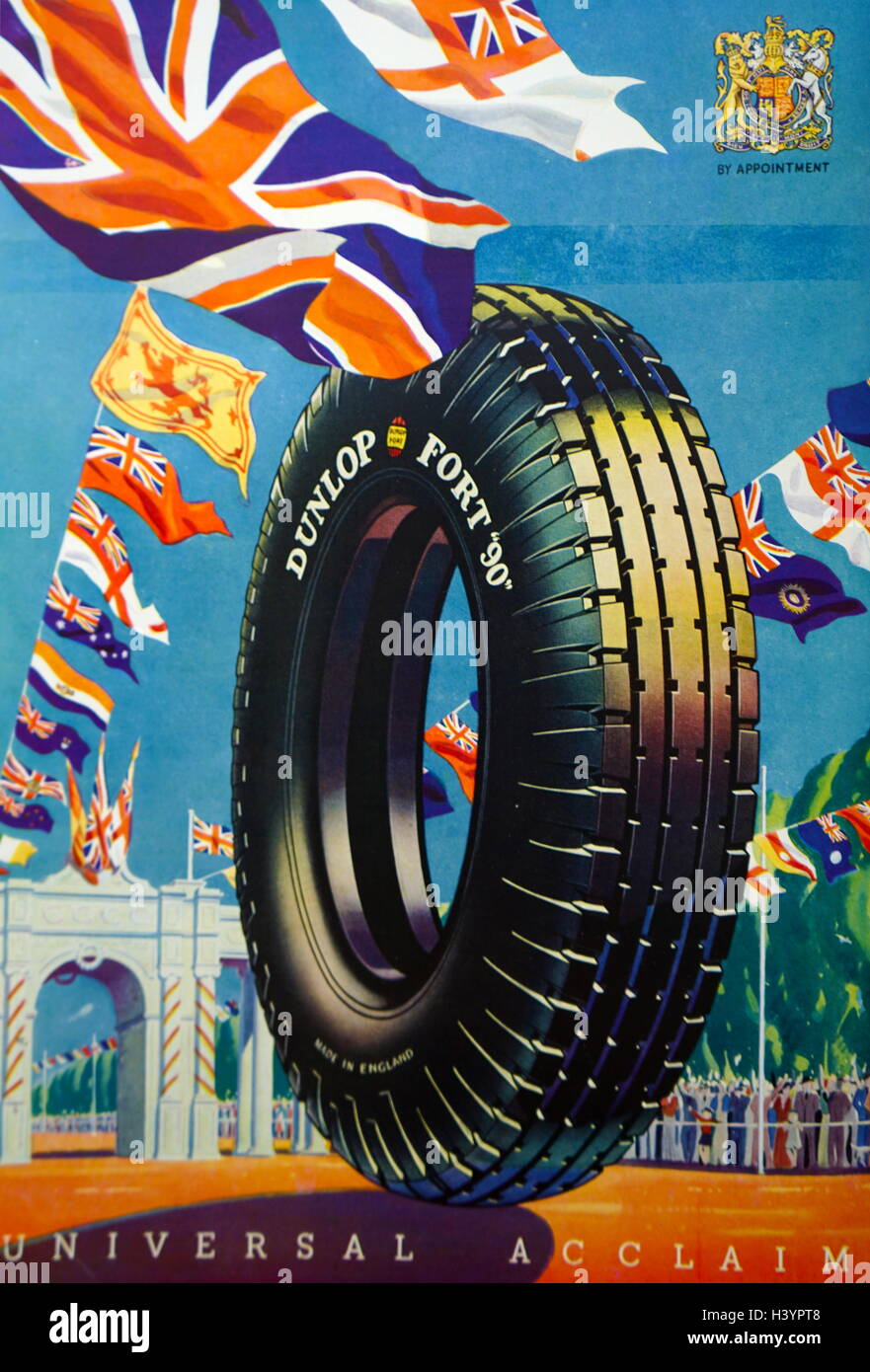 Dunlop-Reifen Anzeige; Silbernes Jubiläum von König George V London, 1936 Stockfoto