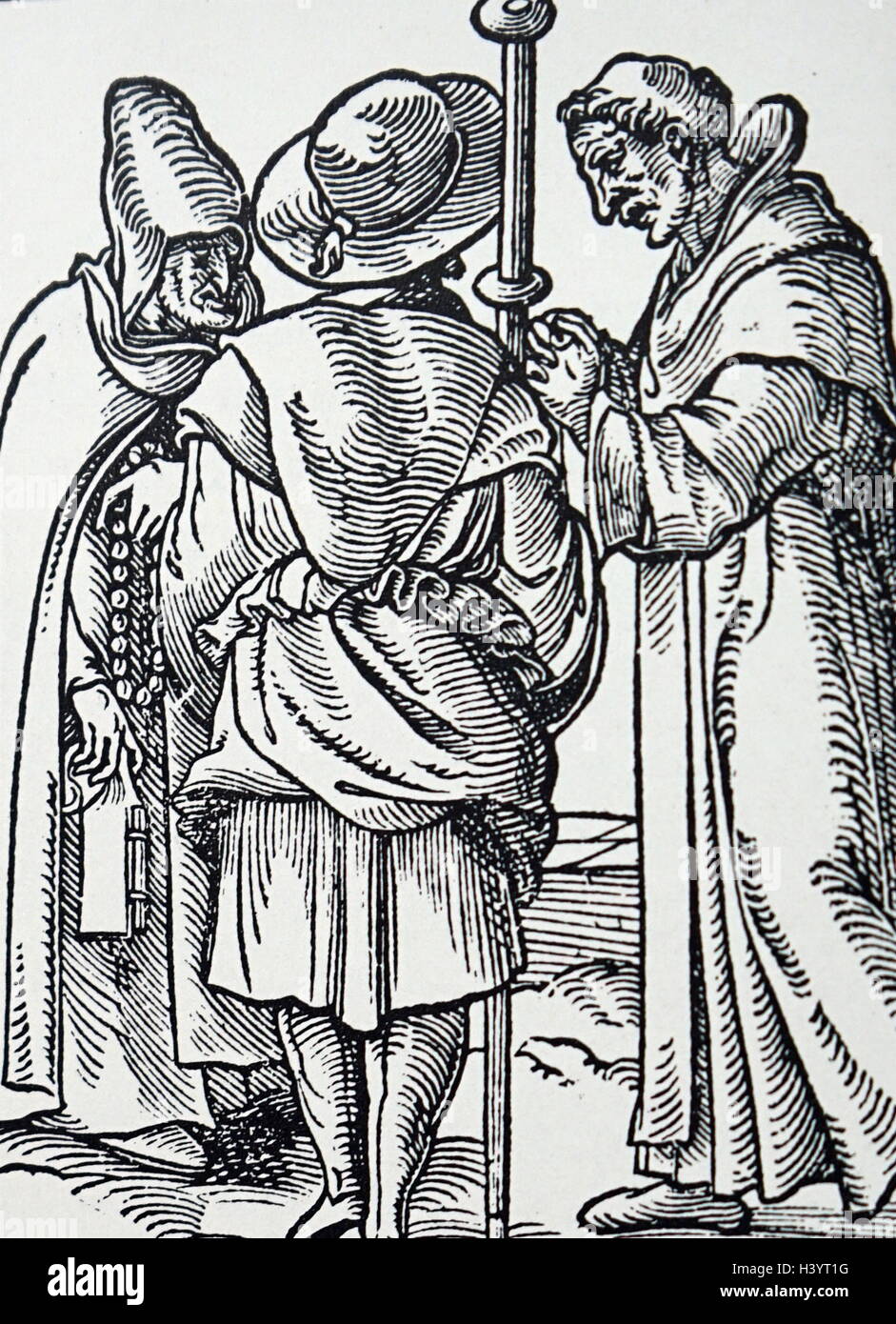 Holzschnitt Darstellung mittelalterlicher Mönch. Datiert aus dem 16. Jahrhundert Stockfoto
