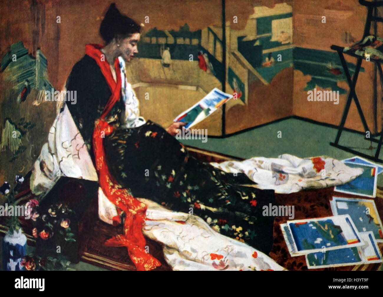 Gemälde mit dem Titel "Caprice in Purpur und Gold: Der "Goldenen Bildschirm" von James Abbott Mcneill Whistler (1834-1903) eine amerikanische Künstlerin. Vom 19. Jahrhundert Stockfoto