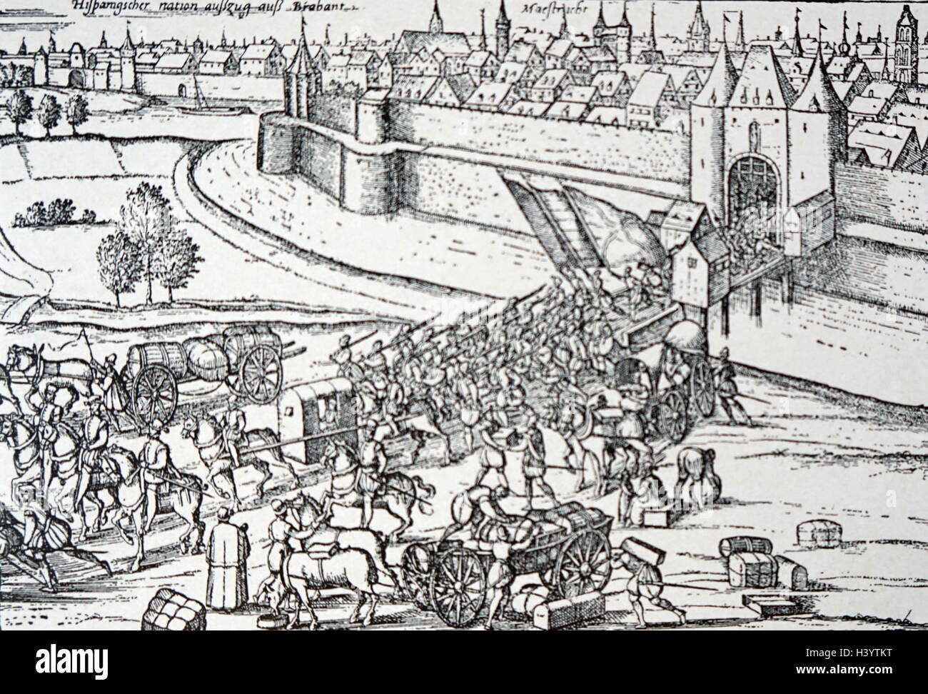 Abbildung zeigt die Plünderung von Mechelen von den Spaniern. Datiert aus dem 16. Jahrhundert Stockfoto