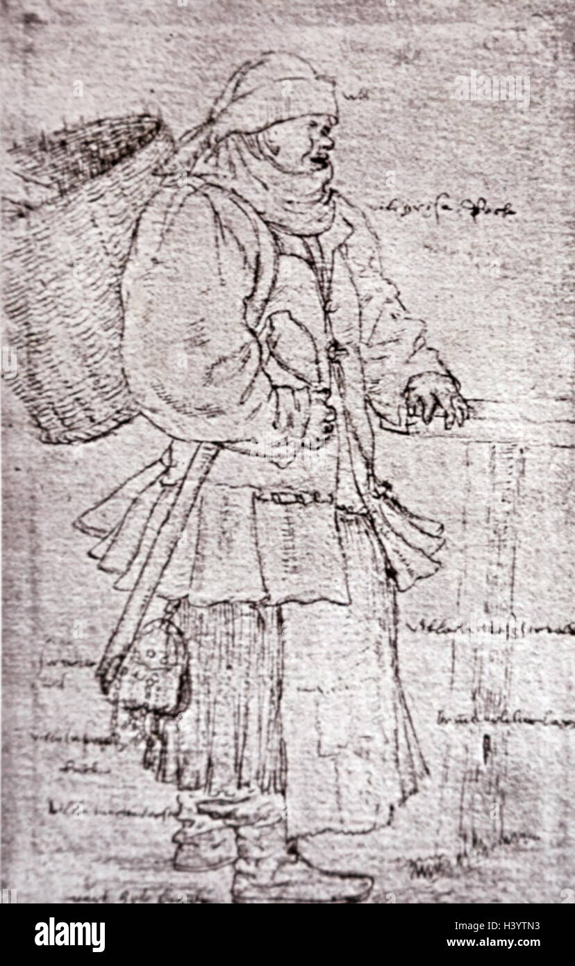 Abbildung eines männlichen von Pieter Bruegel der Ältere (1525-1569), einem niederländischen Renaissance Maler und Grafiker. Vom 16. Jahrhundert Stockfoto