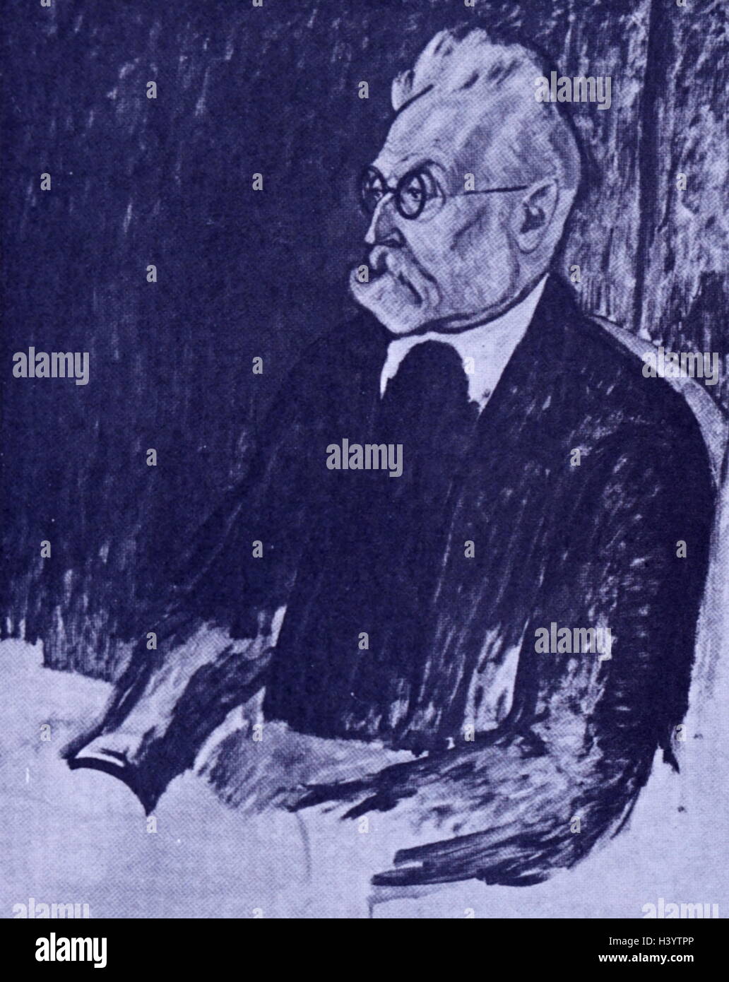 Skizziert Portrait von Miguel de Unamuno (1864-1936) eine spanische Essayist, Schriftsteller, Dichter, Dramatiker, Philosoph und Professor für Griechisch und Klassiker. Vom 20. Jahrhundert Stockfoto