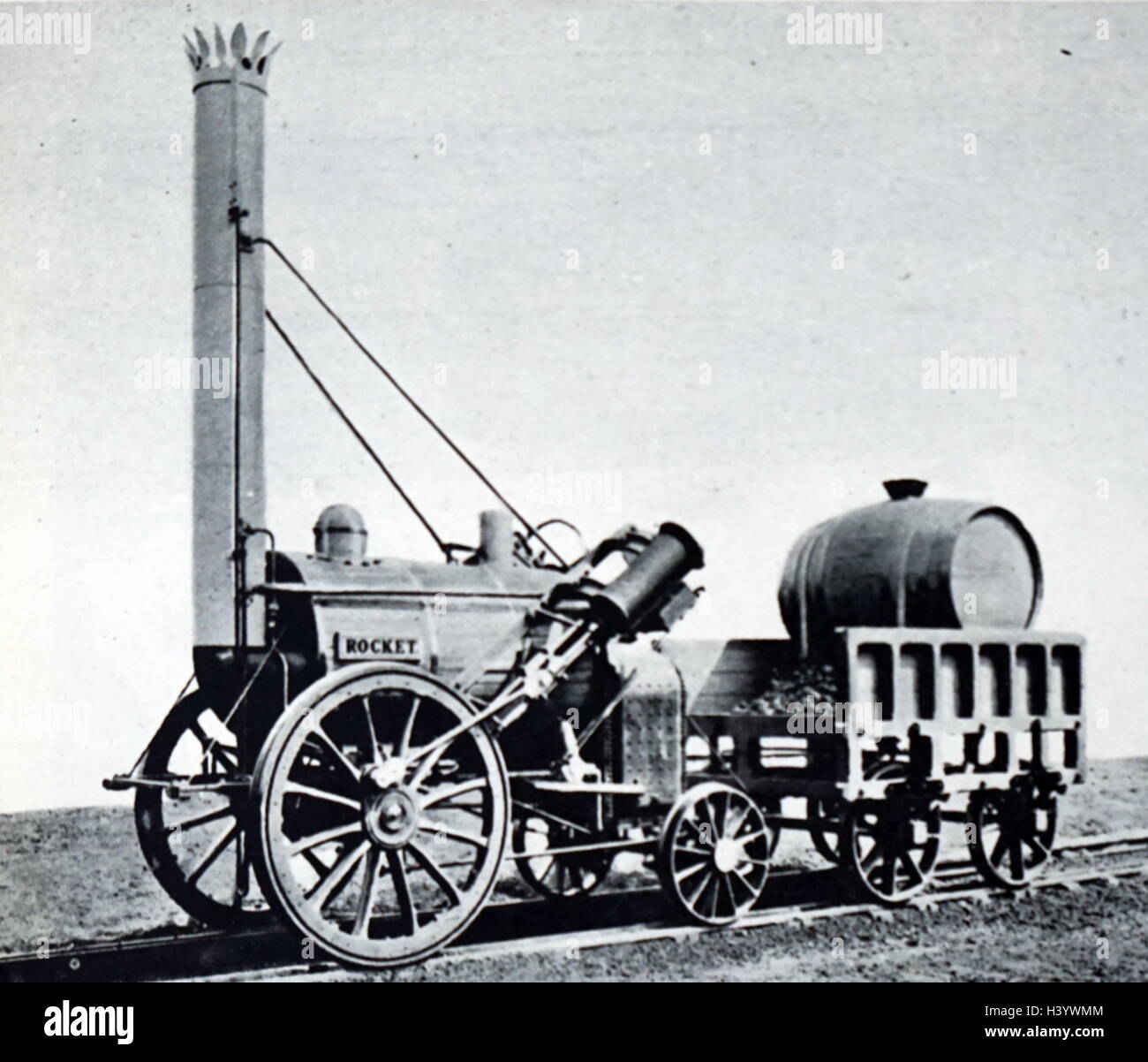 Foto von George Stephensons berühmten Dampf Lokomotive Rocket. Vom 19. Jahrhundert Stockfoto