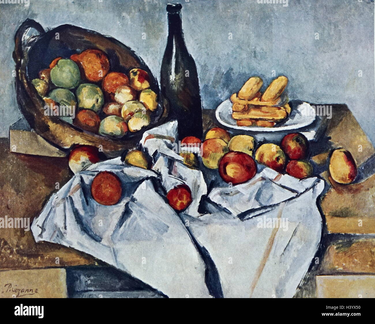 Gemälde mit dem Titel "noch Leben mit Korb mit Äpfeln" von Paul Cézanne (1839-1906), ein französischer Künstler und post-impressionistischen Maler. Vom 19. Jahrhundert Stockfoto