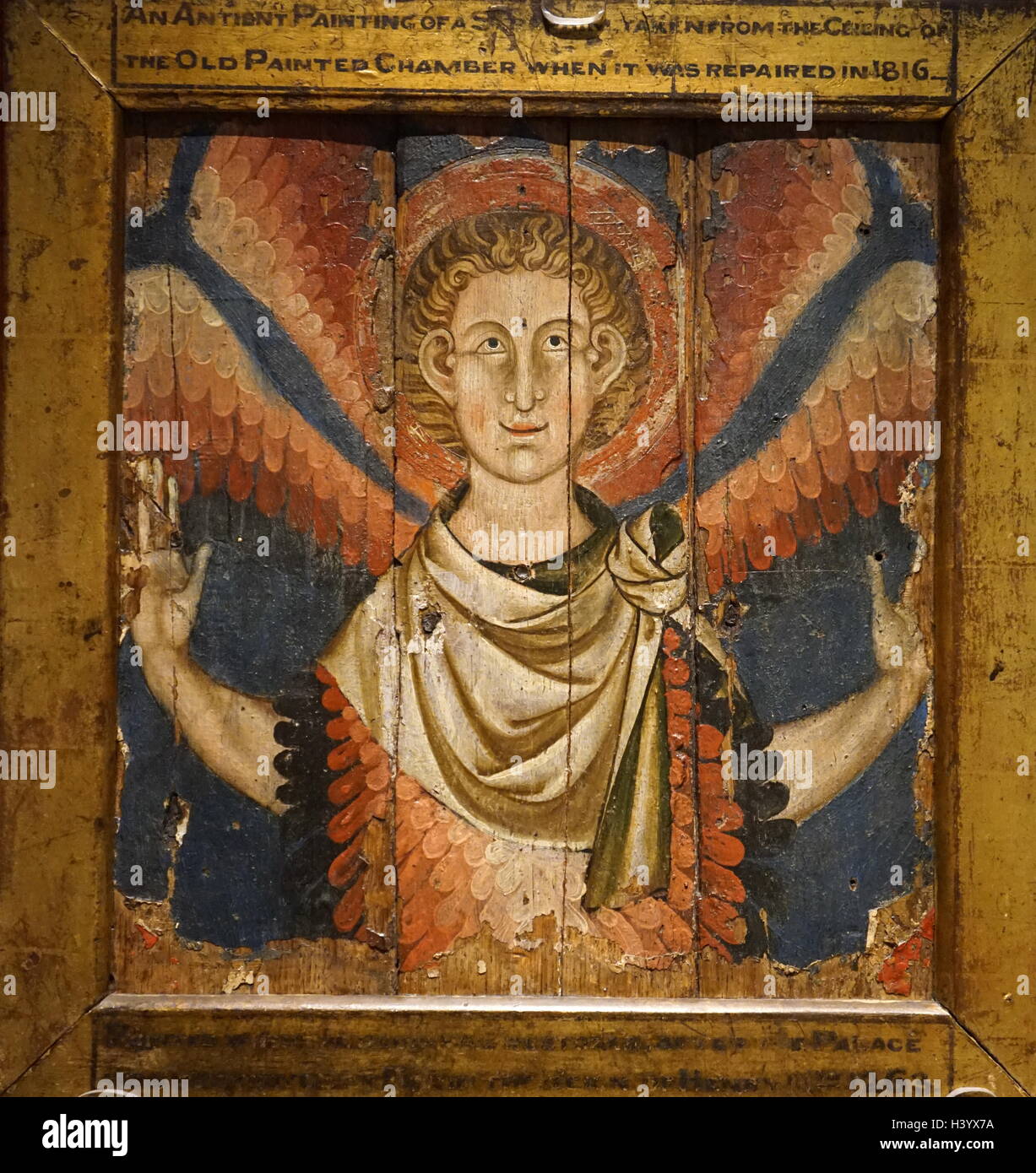 Holzplatte mit einem Engel. Vom 13. Jahrhundert Stockfoto