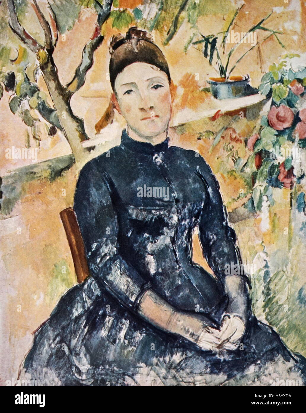 Gemälde mit dem Titel "Madame Cézanne im Wintergarten' von Paul Cézanne (1839-1906), ein französischer Künstler und post-impressionistischen Maler. Vom 19. Jahrhundert Stockfoto