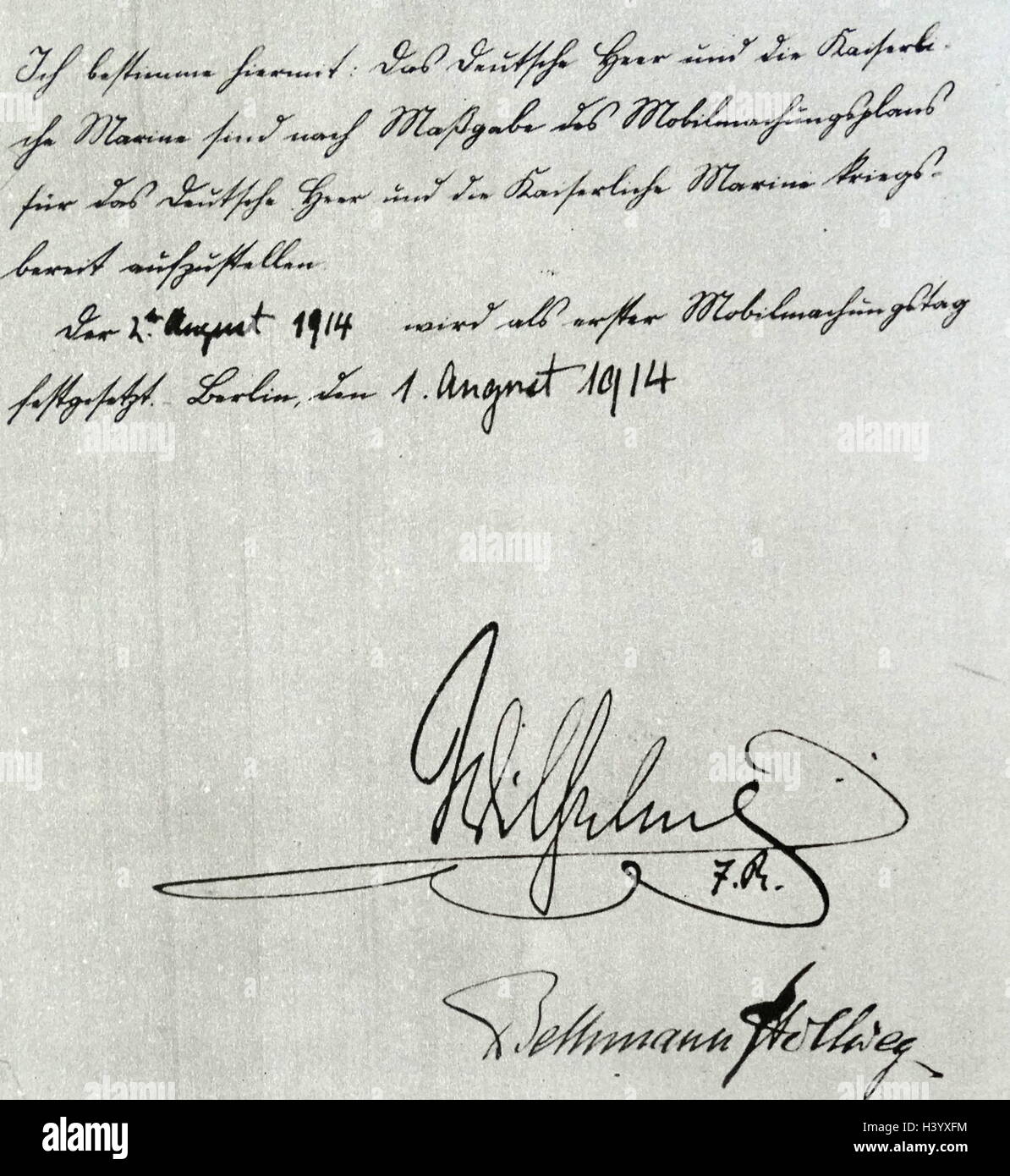 Signatur von Vilhelm II Av Blankwaffen (1859-1941), ein deutscher Kaiser und König von Preußen. Vom 20. Jahrhundert Stockfoto