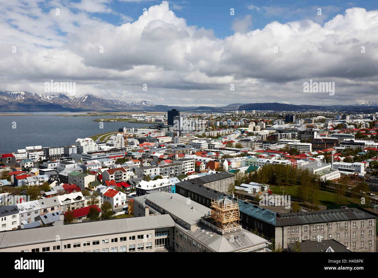 Luftaufnahme über den südöstlichen Bereich der Stadt Reykjavik Island Stockfoto