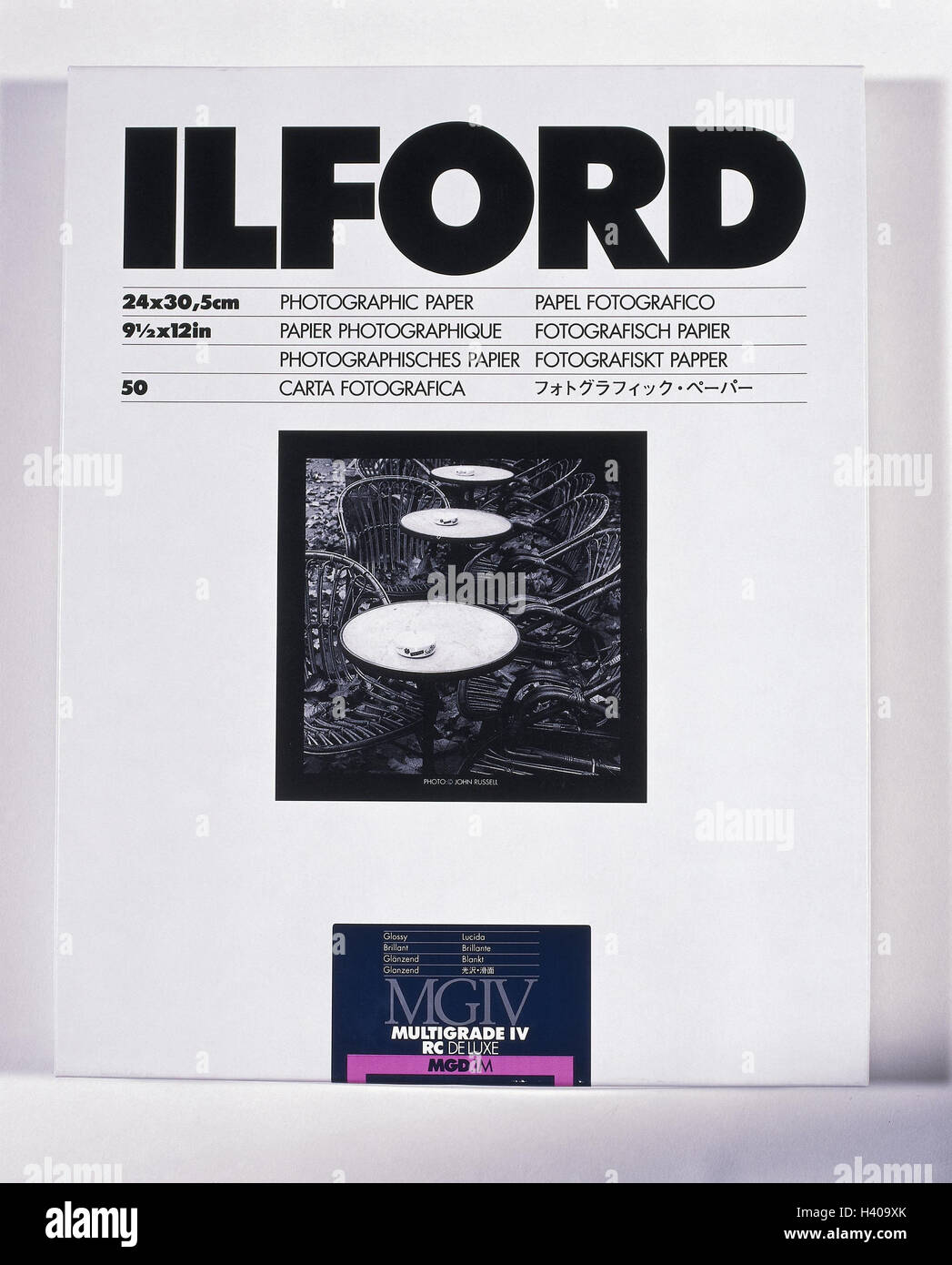 Karton, Film paper, Ilford, Film-Papier, Karton, Deckel, Karton, Kiste, Film-Papier Stockfoto