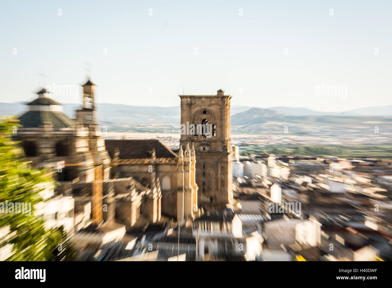 Zoomen der Kathedrale von Granada im Mittelpunkt Stockfoto