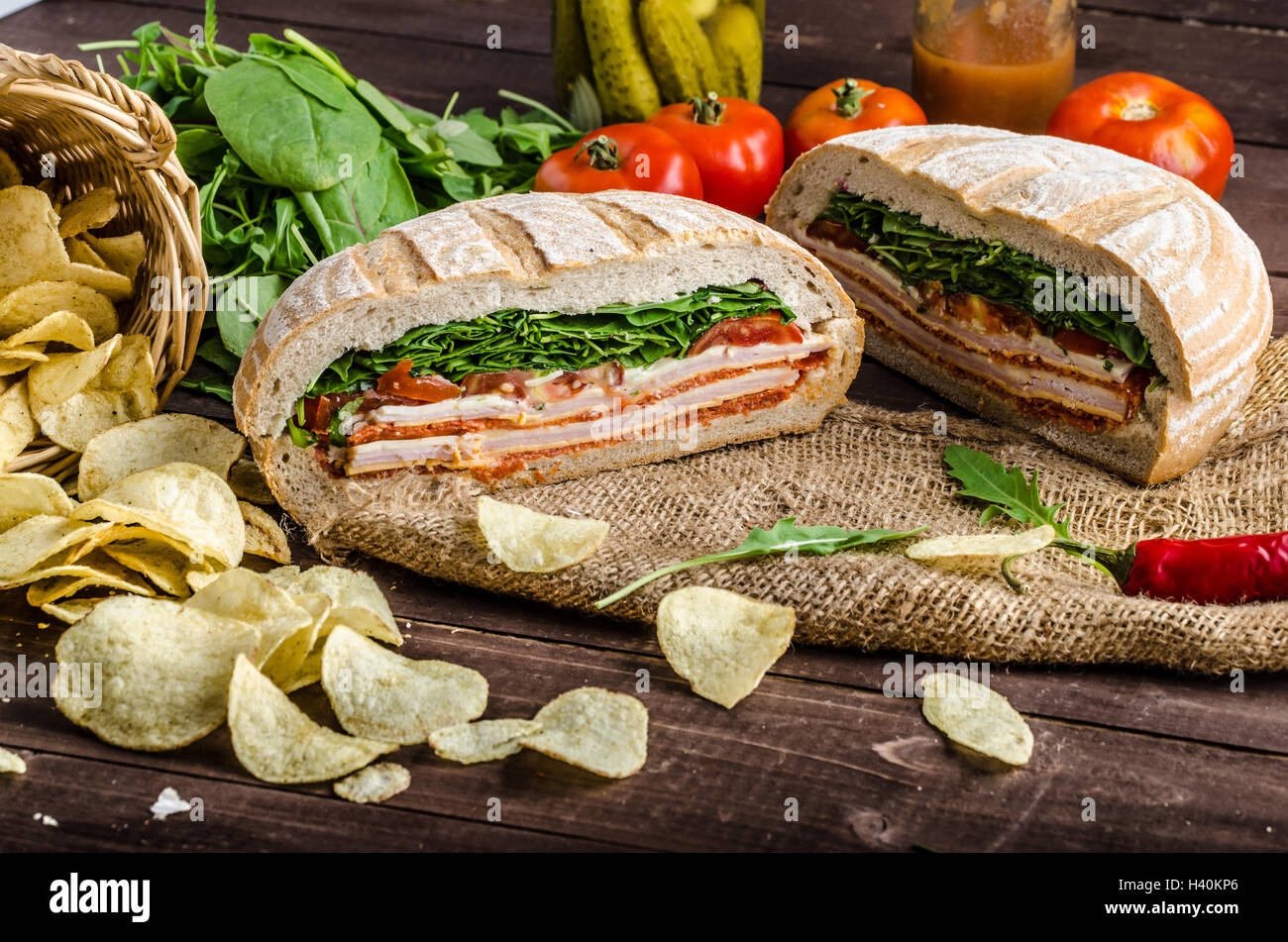 Italienische gepressten Sandwich - voll lecker. Italienischer Schinken ...
