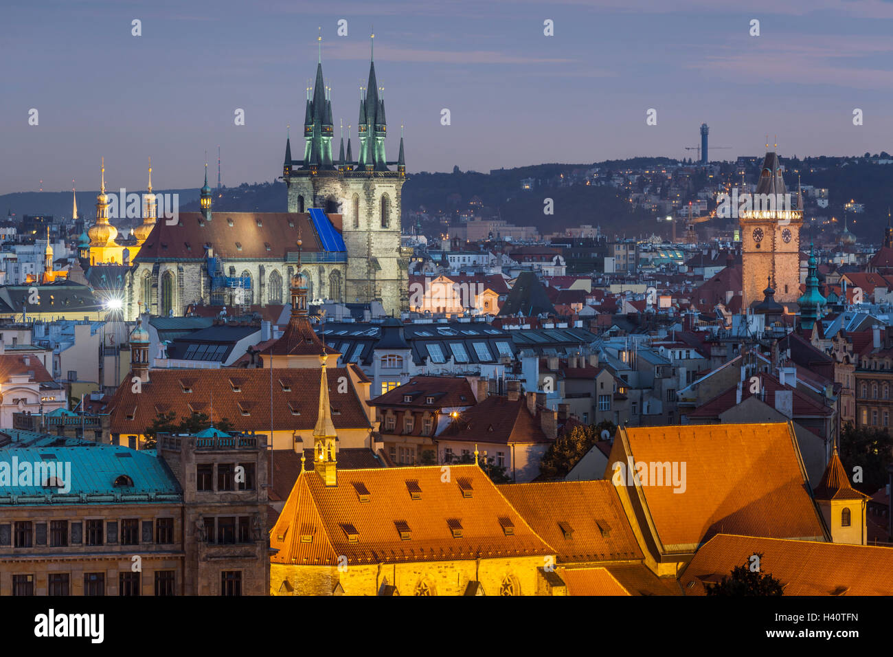 Am Abend in der Altstadt von Prag, Tschechische Republik. Stockfoto