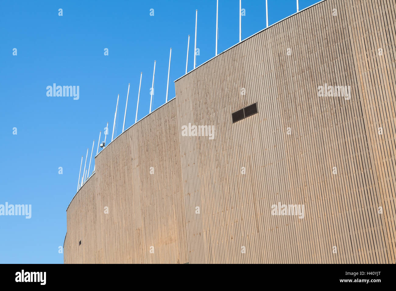 Außen Holz Verkleidung des Olympiastadions Helsinki Stockfoto