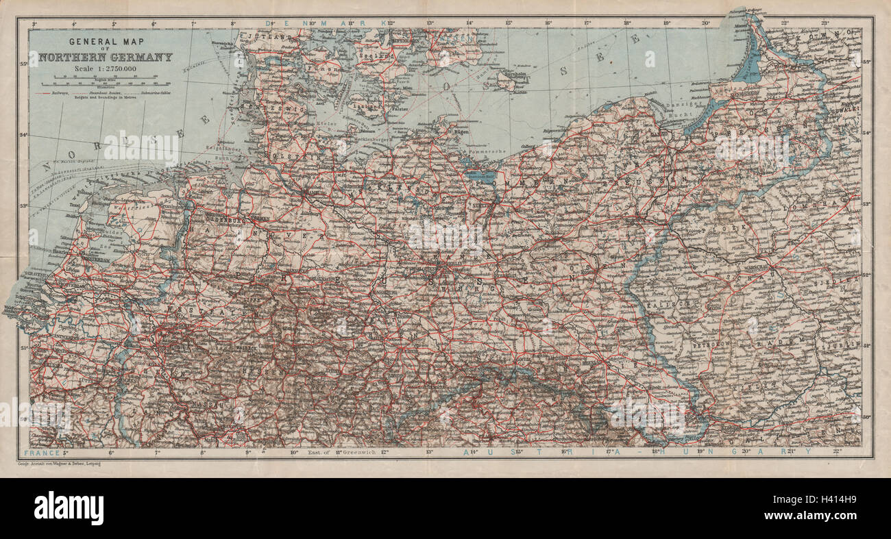 Allgemeine Karte Von Norddeutschland Polen Mitteleuropa Baedeker 1910 Alt Stockfotografie Alamy