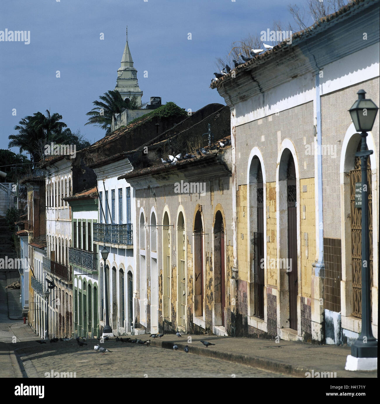 Brasilien, Maranhao, Sao Luis, Zentrum, Terrasse, Kolonialstil, Lane, Häuser, Wohnhäuser, Baustil, Architektur, Haus-Linie Stockfoto