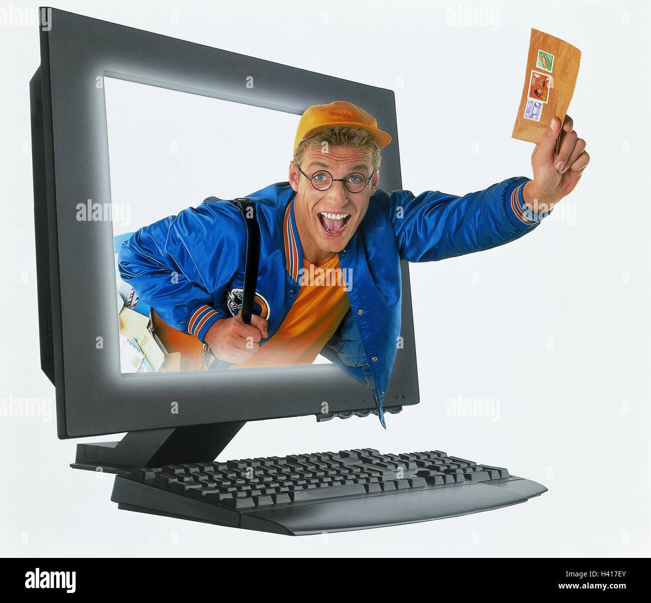 Symbol, E-mail, Monitor, Kurier, Komponieren elektronischer Nachrichten, Internet-Service, Angebot, Service, Internet, bequem, einfach, leicht, schnell, Computer, Kurier, Post, Datenübertragung, Download, Service, Angebot, Anbieter Stockfoto