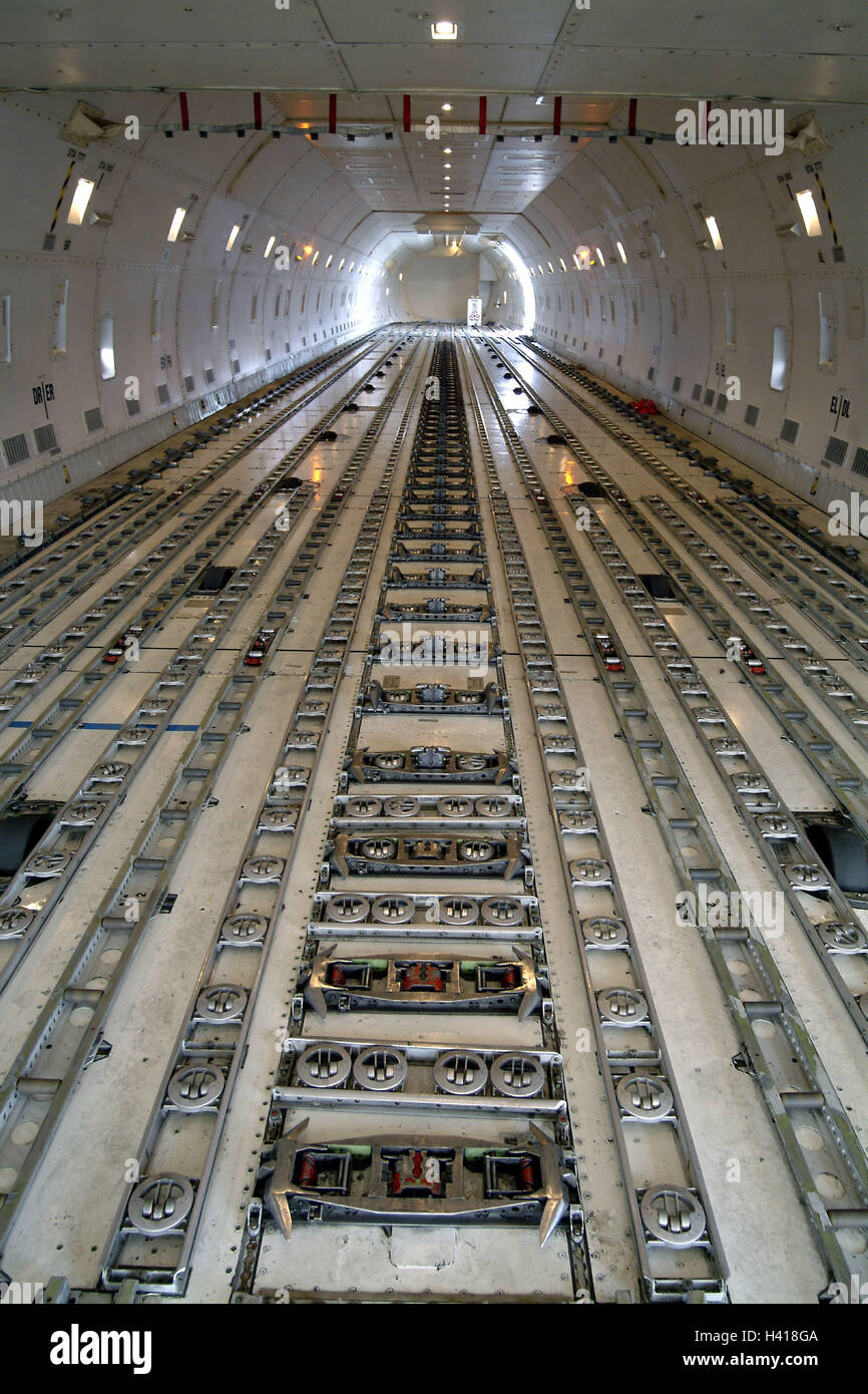 Frachter, Boeing 747-400, Detail, Last Zimmer, Gesichtslos, Flugzeug, Verkehr Flugzeug, Flugzeuge, Frachtraum, Transport, Förderung, Ladung, Ladung, zivile Luftfahrt, Flugverkehr, air Traffic, Cargo, Wirtschaft Stockfoto