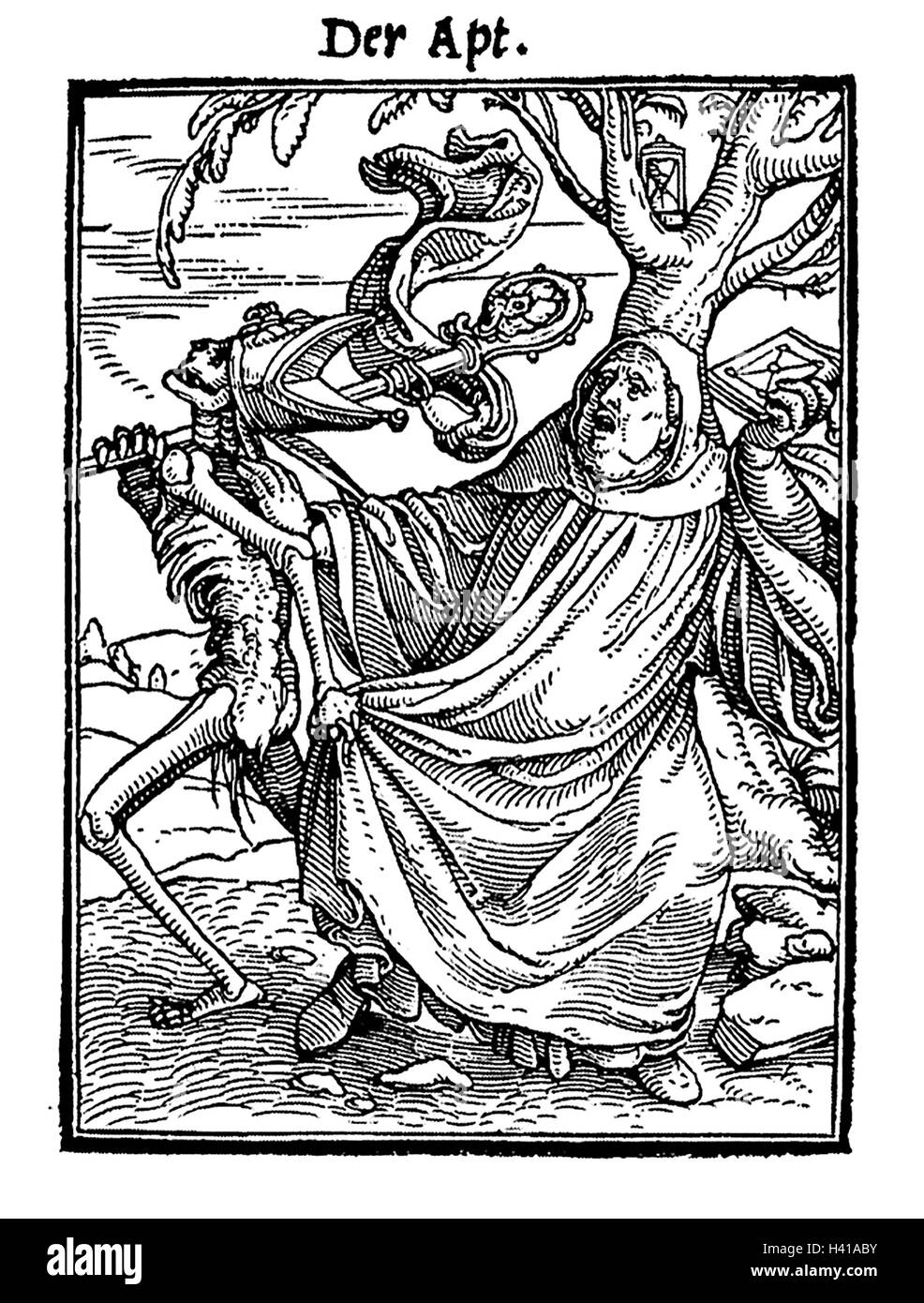 Tanz des Todes Holzschnitt von Hans Holbein 1549 - Abt Stockfoto