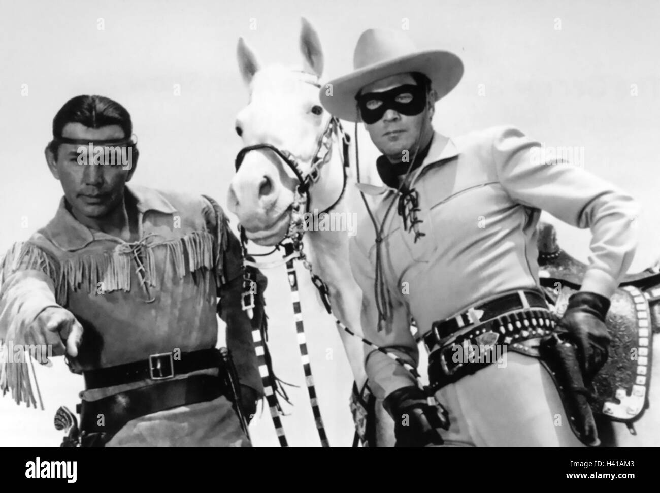 DER LONE RANGER ABC Fernsehserie 1949-1957 mit Clayton Moore auf der rechten Seite und Jay Silverheels Stockfoto