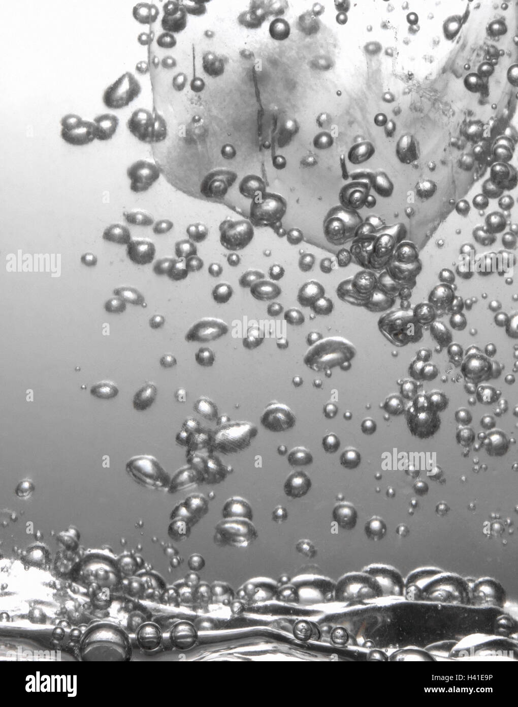 Wasser, Eiswürfel, Luftblasen, Detail, s/w Stockfoto