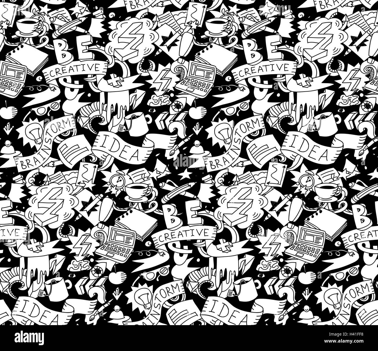 Kreative doodles Idee Brainstorm schwarz weißen Musterdesign. Stock Vektor