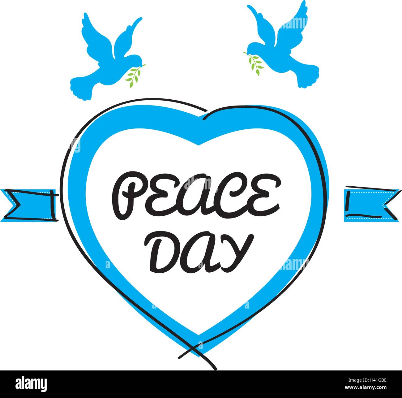 Isolierte Herzform mit Text und ein paar Tauben, Peace Vector illustration Stock Vektor