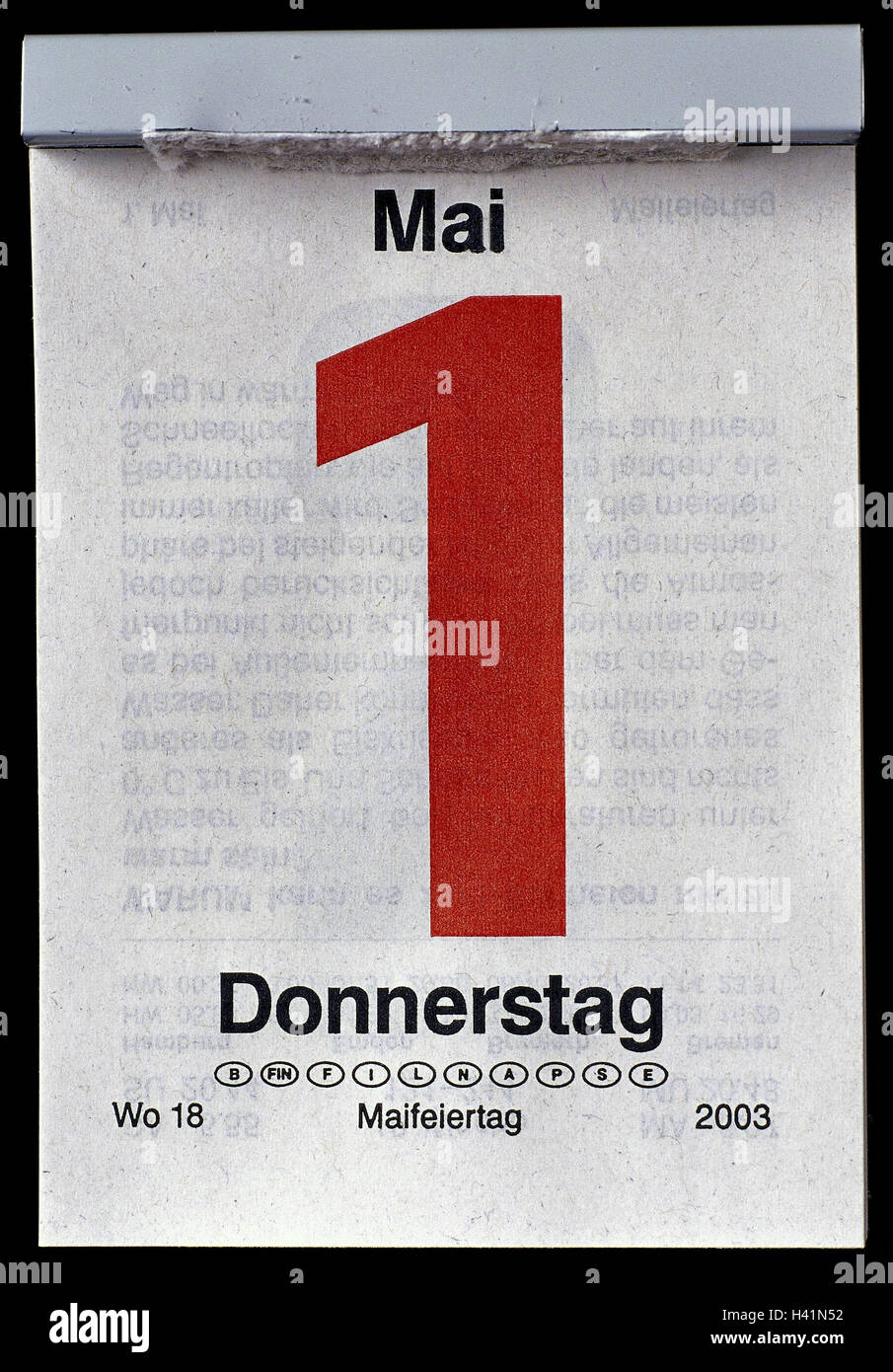 Kalender, 1. Mai, Donnerstag Tearoff Kalender, Kalender-Blätter, Datum, Tag, Wochentag, Datum ...