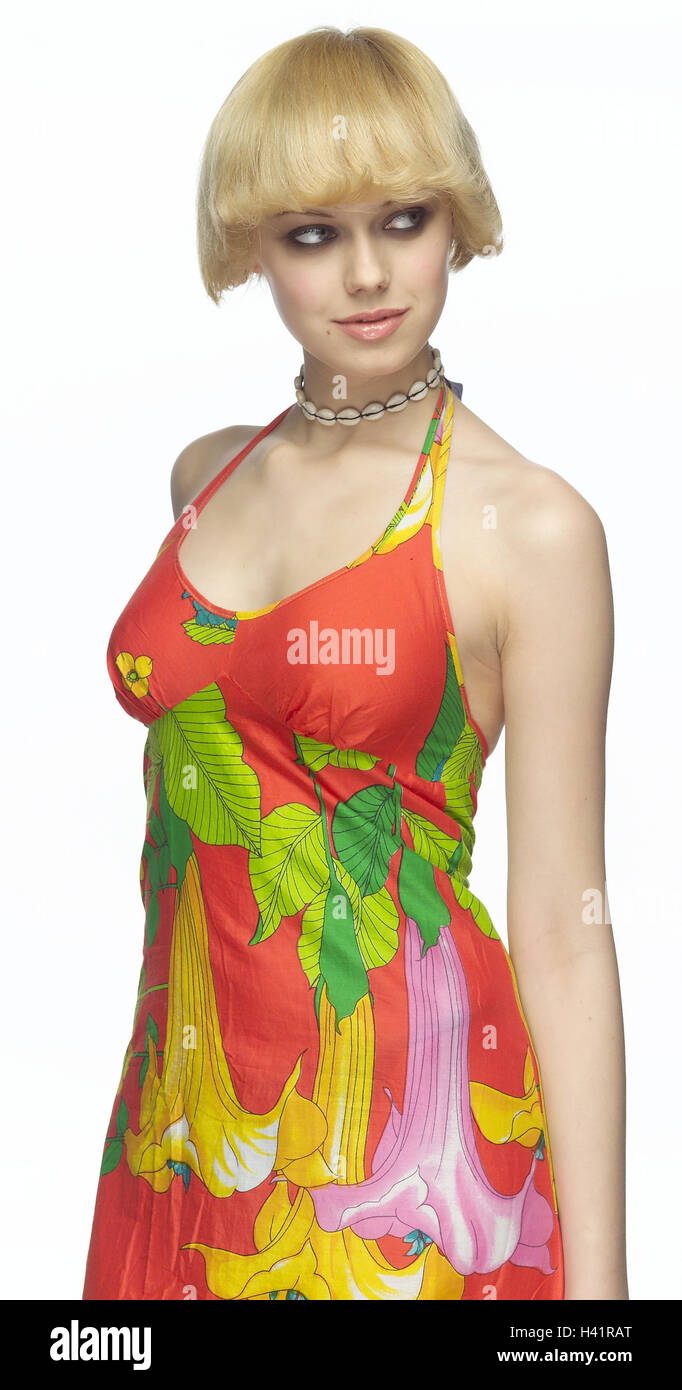 Retrolook Der 20er Bis 70er Jahre Frau, Stand jung, Blond, Sommerkleid, Seitenansicht, 20-30 Jahre, 70er