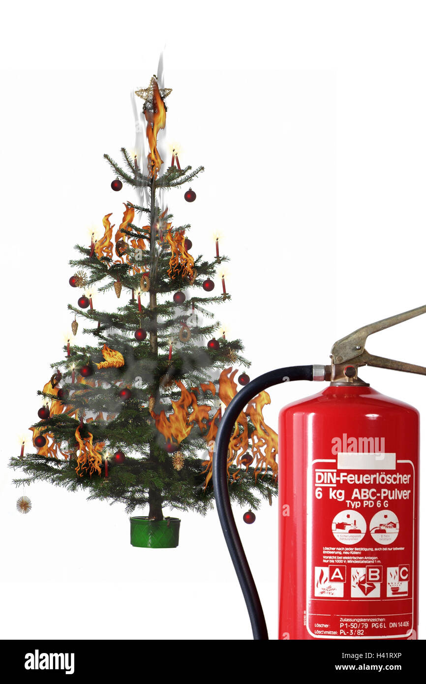 Weihnachtsbaum Explosion Feuerloscher Detail Weihnachten Yule Flut Brennenden Weihnachtsbaum Weihnachten Baum Dekoriert Christbaumschmuck Kugel Weihnachten Kugel Kerzen Feuer Gefahr Feuer Flammen Rauch Gefahrlich Loscher Sicherheit