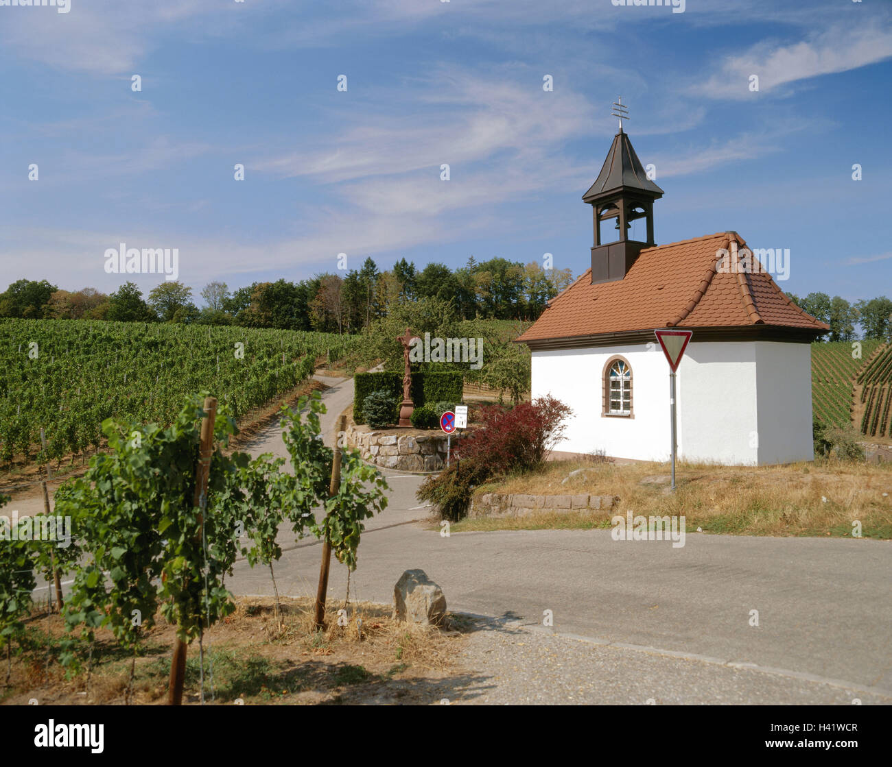 Deutschland, Schwarzwald, nahe Bach Dur, Brandstetter Band, Europa, Baden-Wurttemberg, Badische Weinstraße, Street, Struktur, Ort von Interesse, glauben, Religion, Ort von Interesse, Weingarten, Weinbaugebiet, Weinbau, Weinbau, Reben, Anbau, Stockfoto