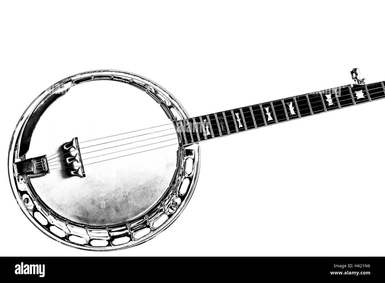 5-String Banjo auf einem weißen Hintergrund. Stockfoto