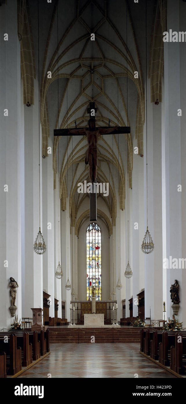 Deutschland, Bayern, München, Liebe Frau Kathedrale, Altar, innen, innere erschossen, Dom zu unserer lieben Frau, Kirche unserer lieben Frau, Kirche, Kirche, glauben, Religion, Christentum, Mittelschiff, Gebet-Bänke, Sitzbänke, Sättel, Chor, Hochaltar, Hallenkirche, bu Stockfoto