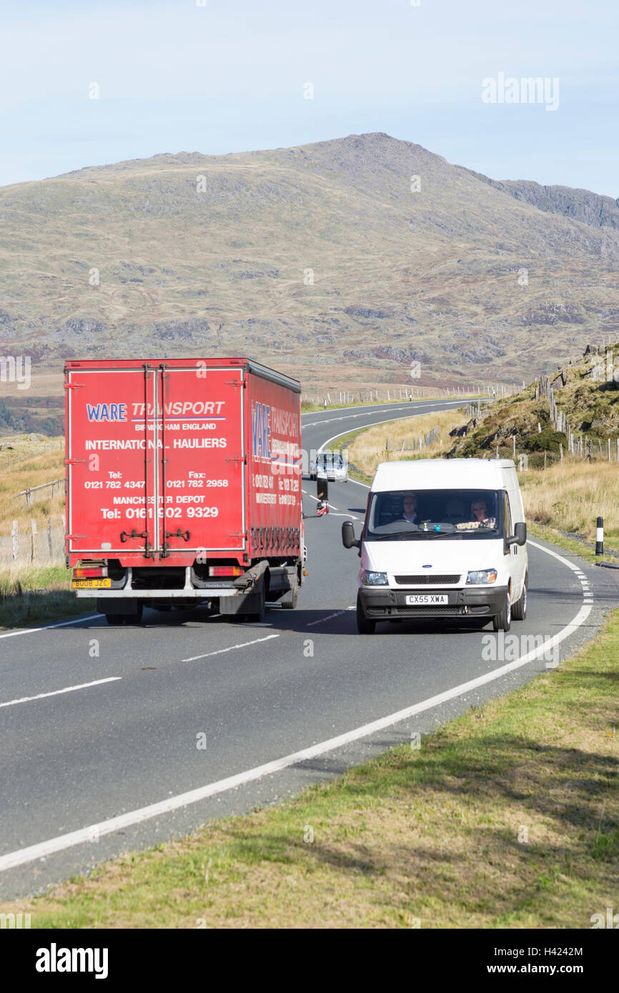 Die Krim-Pass oder Bwlch y Gorddinan (A470) von Blaenau Ffestiniog in Richtung Betws-y-Coed, Snowdonia-Nationalpark, Wales Stockfoto