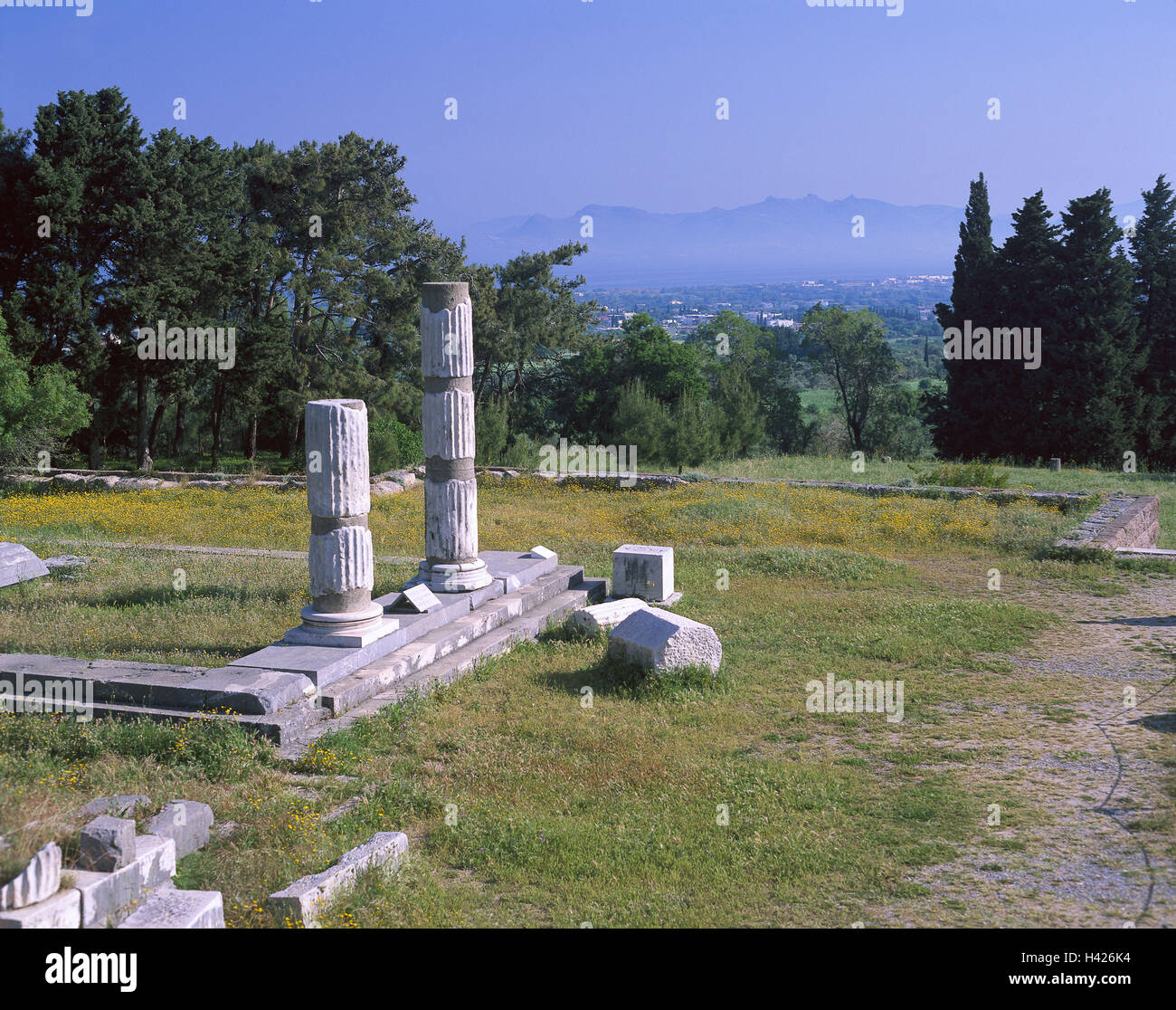 Griechenland, Insel hätscheln, Asklepieion, Asklepilion Tempel, Ruine, Säulen, Europa, Südostasien, Europa, Ellas, Hellas, Elliniki Dimokratia, Insel der Dodekanes, Coo, Istanköy, Asklepion, Aeskulapium, Apollon-Tempel, Ruinen, Struktur, Kultur, Ort von Interesse Stockfoto