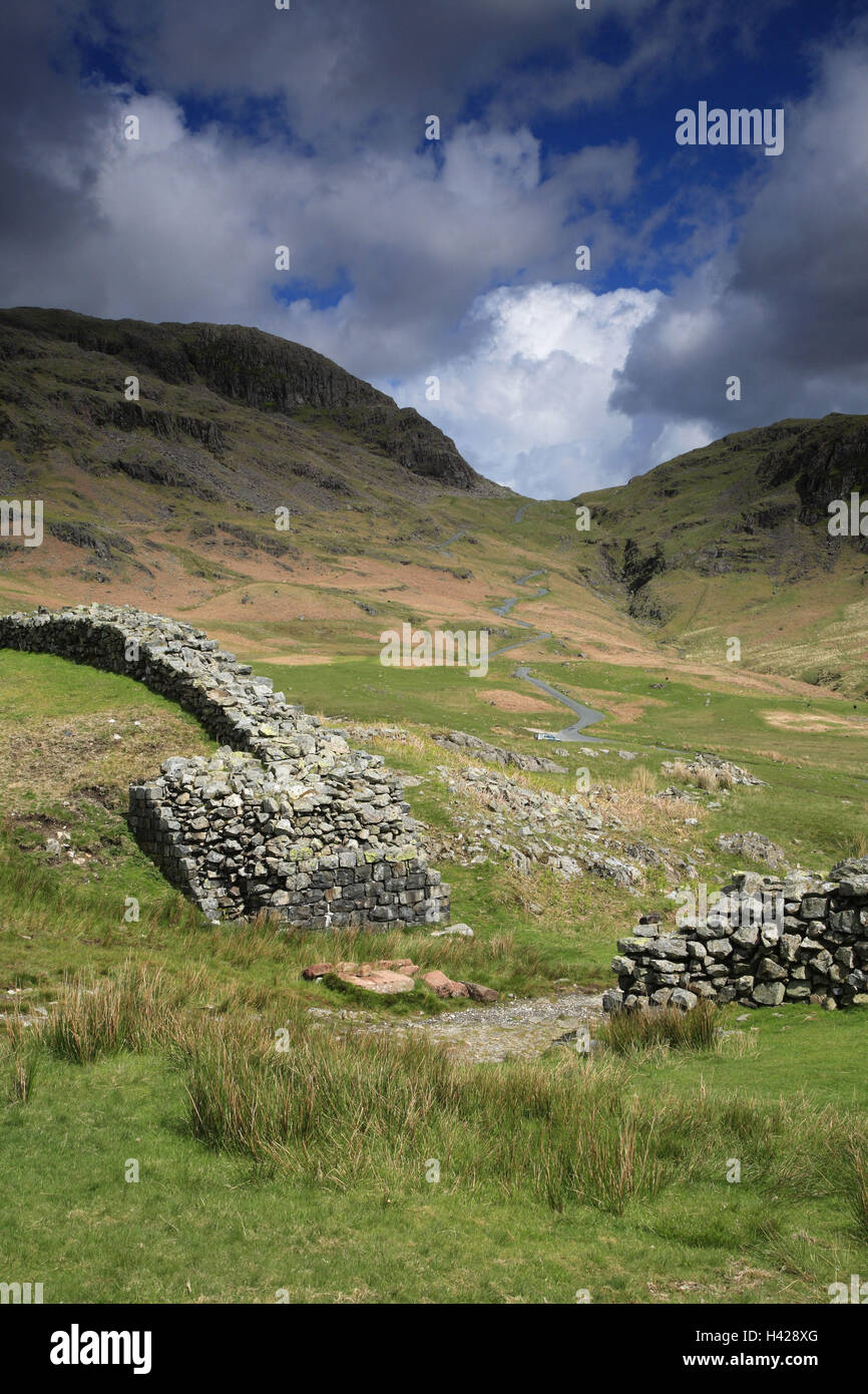 Hardknott Fort, Hardknott Pass, Lake District, Cumbria, England, Vereinigtes Königreich, Stockfoto