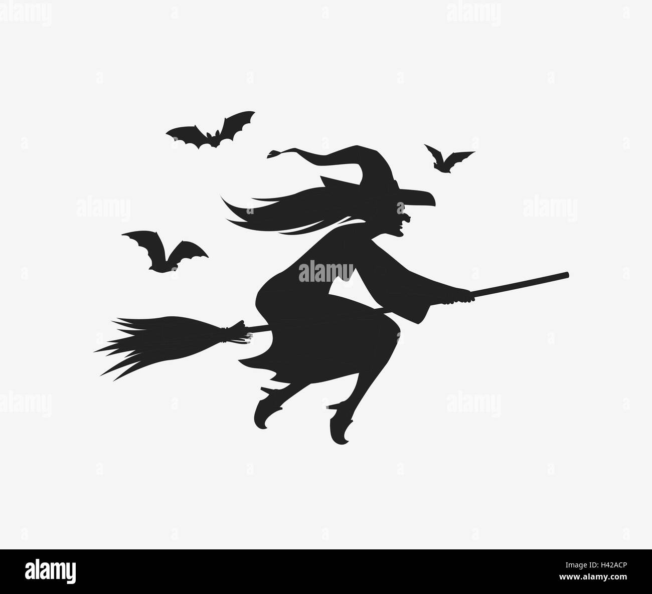 Silhouette Hexe auf Besen fliegen. Halloween-Vektor Stock Vektor