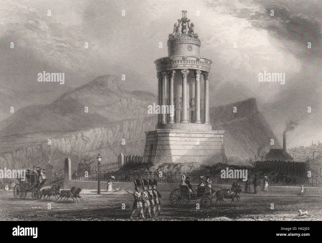 Verbrennungen-Denkmal auf dem Calton Hill, Edinburgh. Schottland. MOSSMAN c1840 print Stockfoto