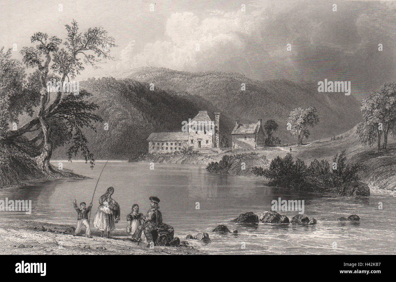 Das Wasser des Lugar, East Ayrshire. Fluss Lugar. Schottland. BARTLETT c1840 print Stockfoto