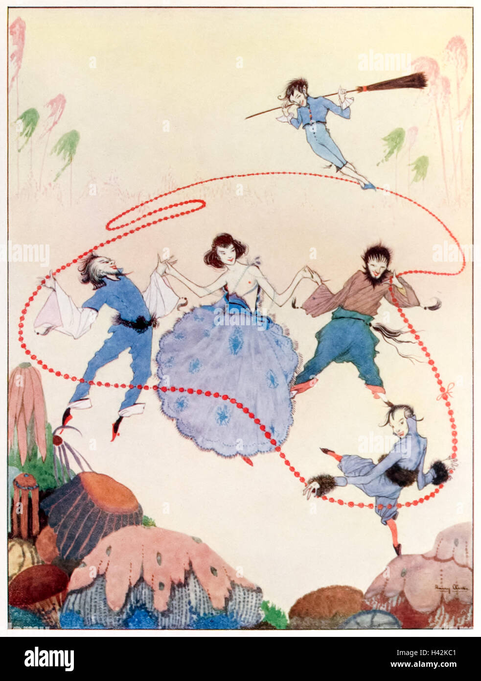 "sie werden die reiche Fairyland set alle tanzen vor Freude." Illustration von Harry Clarke (1889-1931) für das Gedicht "Almosen im Herbst" von Rose Fyleman (1877-1957). Siehe Beschreibung für mehr Informationen. Stockfoto