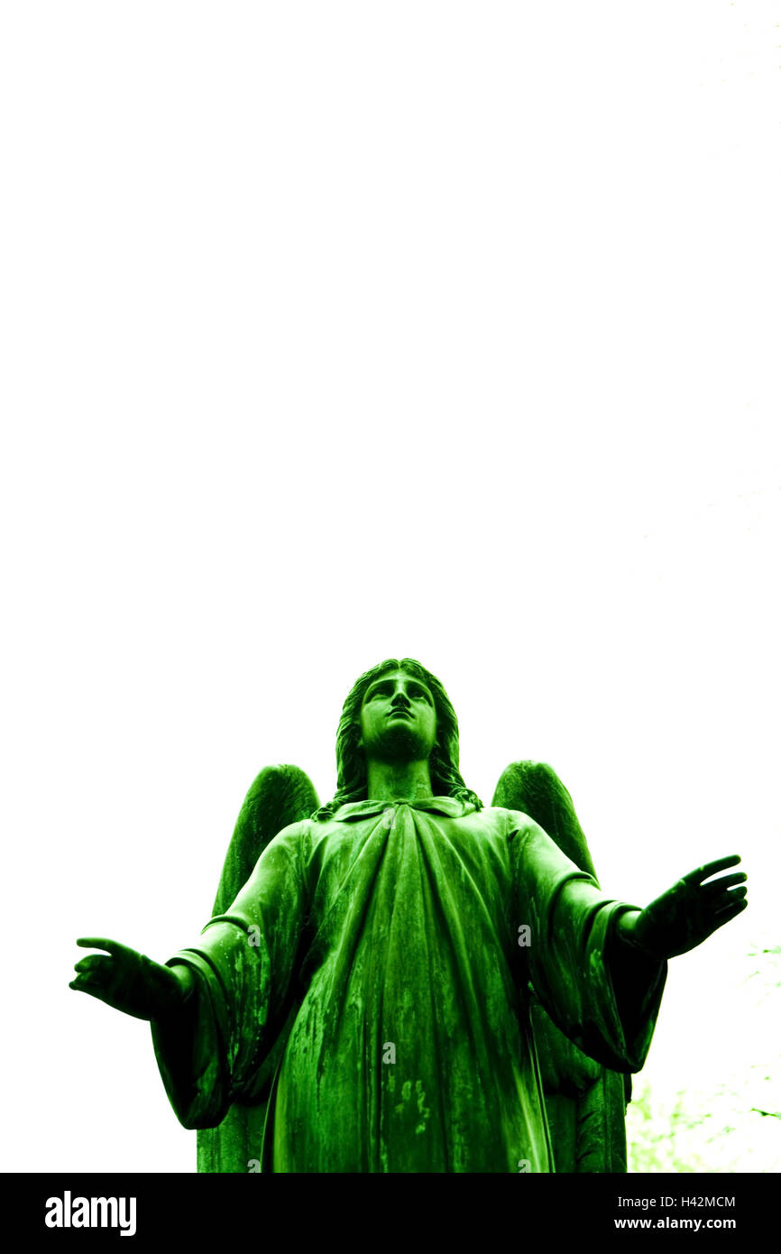 Steinfigur, Engel, Textfreiraum, Farbe grün-tuning, Stockfoto