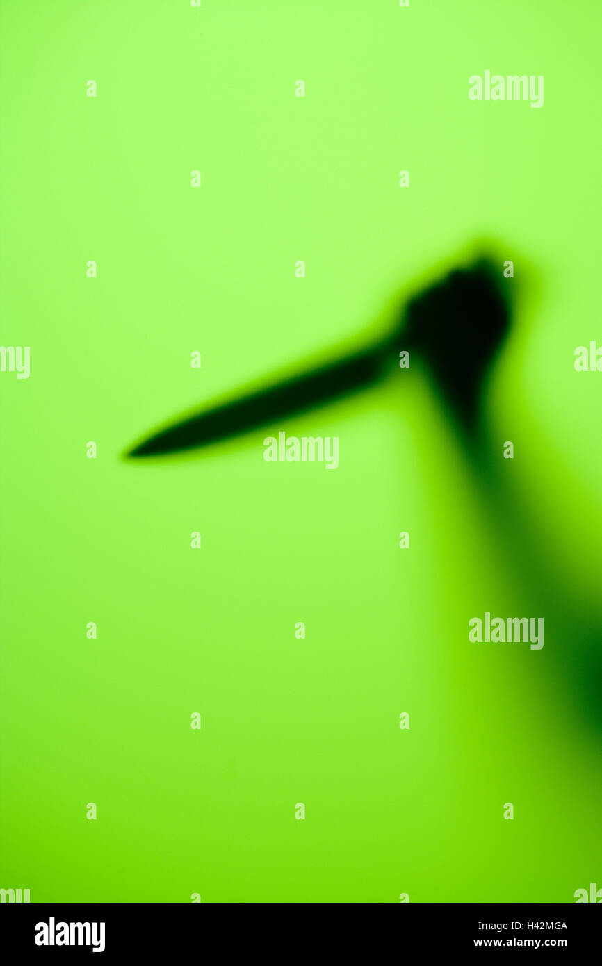 Hand, Messer, Silhouette, grün, Stockfoto