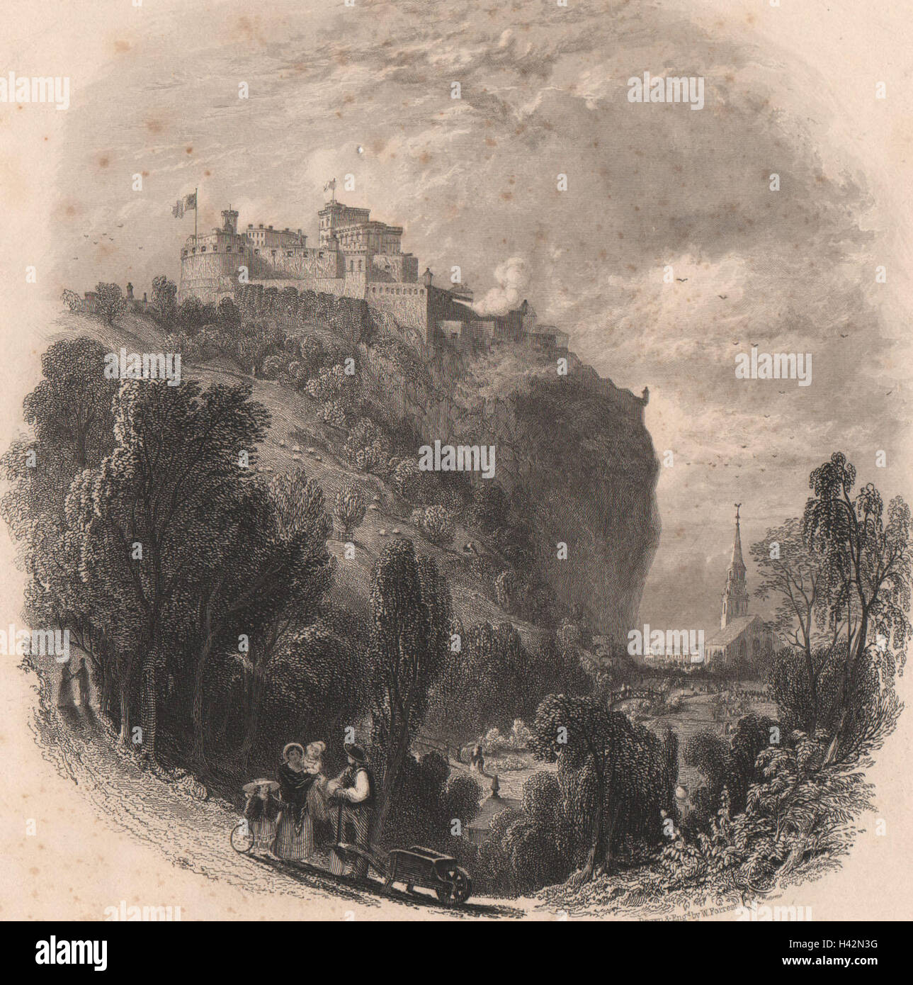 Edinburgh Castle mit dem neuen Turm der Kapelle. Schottland. FORREST 1868 Alter Druck Stockfoto