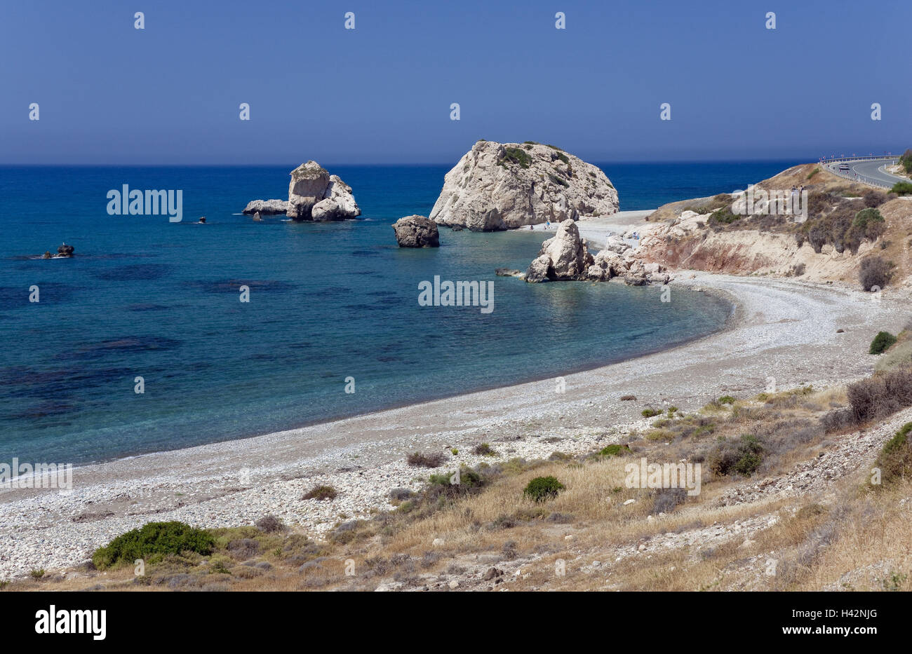 Zypern, Südküste, Rock Aphrodite, Kiesstrand, Stockfoto