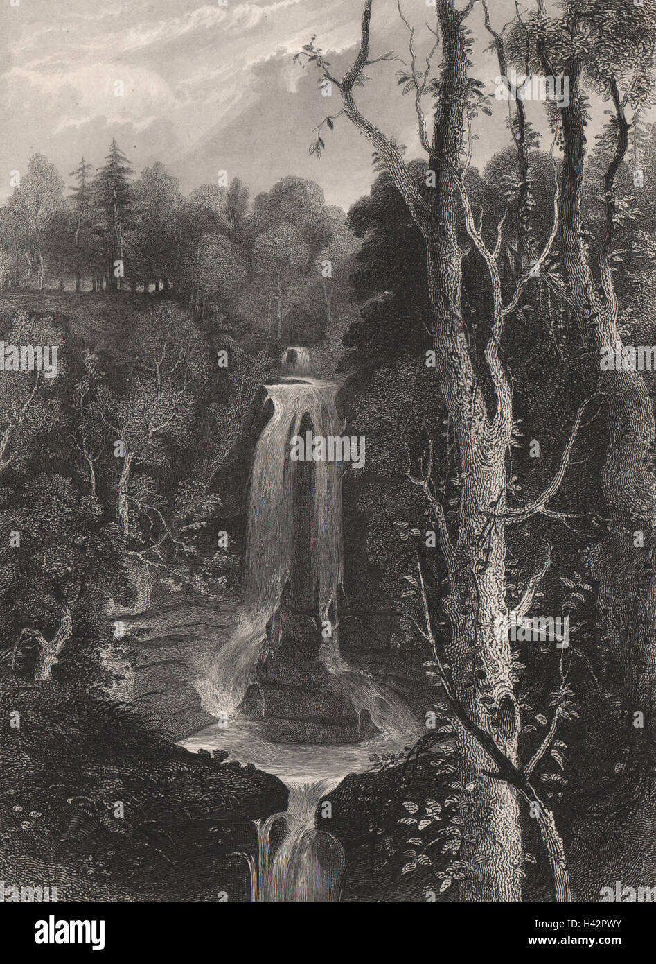 Fällt der Acharn, in der Nähe von Kenmore Aberfeldy, Schottland. MACKENZIE 1868 Alter Druck Stockfoto