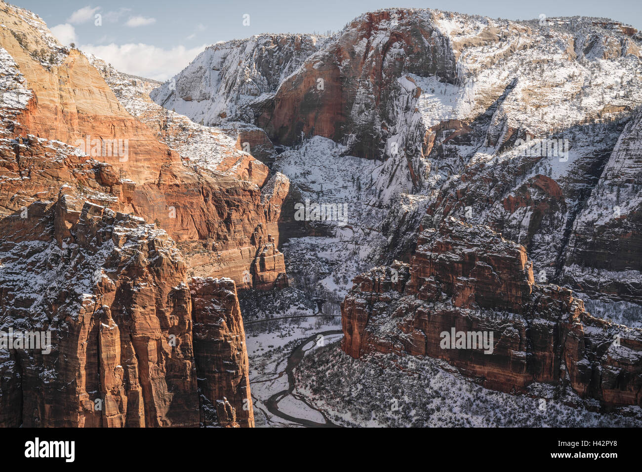 Der Zeit nach einem Schneefall in Zion National Park in Utah Stockfoto