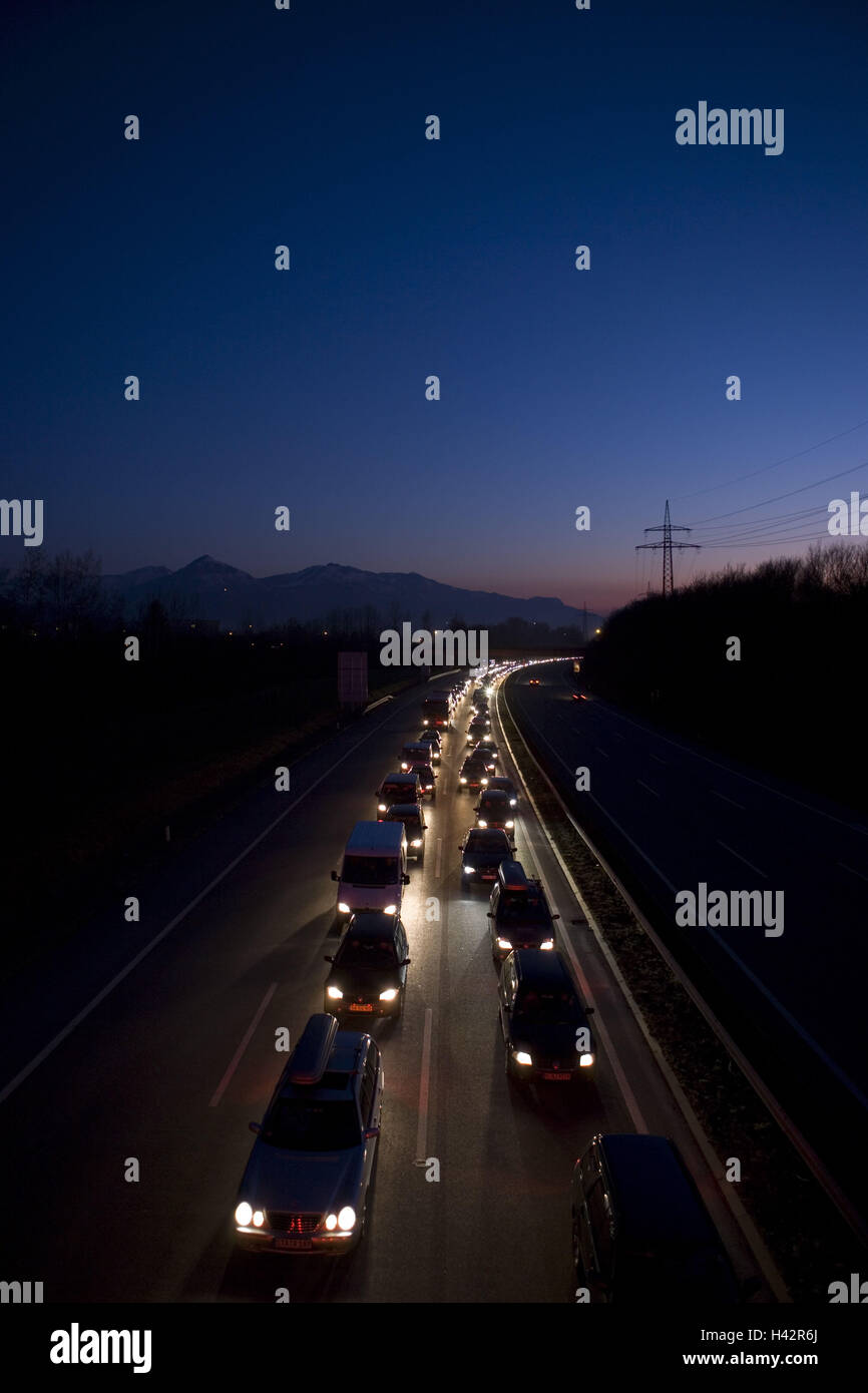 Österreich, Vorarlberg, Bregenz, Rheintal Autobahn A14, Sicherheit Tunnel, Stau, Ski-Touristen, Stockfoto