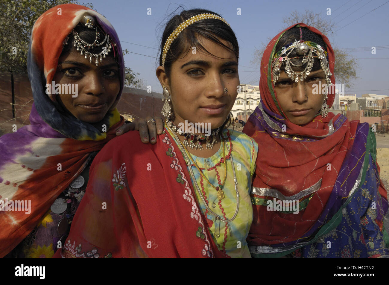 Indianer, drei, Porträt, Gruppenbild, kein Model-Release, Stockfoto